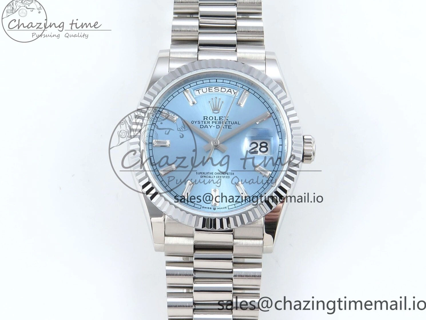 MiroTime 0404 Day Date 36 YG 128236 KF 1:1 Best Edition Ice Blue Crystal Dial on President Bracelet A2836 (Gain Weight) Modern 500
